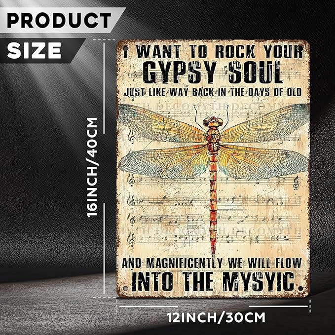 Dragonfly Decor I Want to Rock Your Soul Into The Mystic Vintage Metal Tin Sign for Home Cafe Bedroom Library Bookshelf Wall Decor 12 * 16inch-StrideForce Fitness