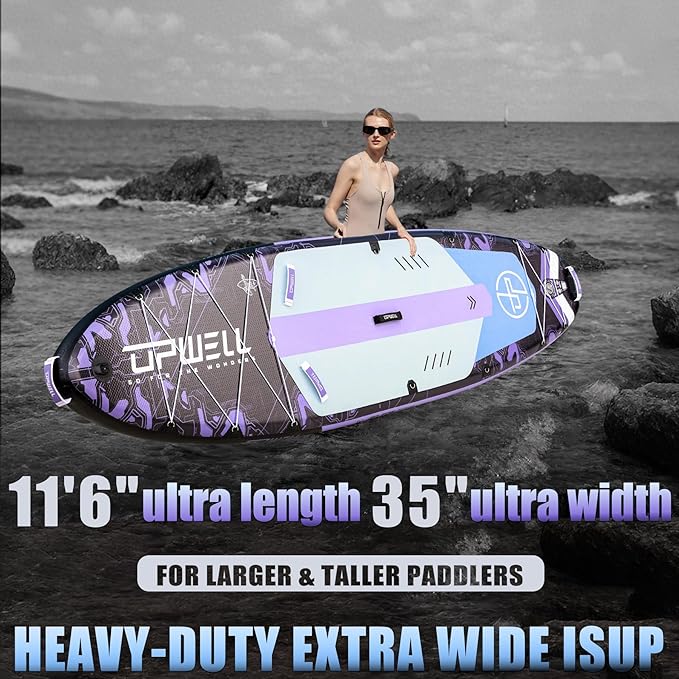 UPWELL 11'6"×35" Extra Wide Inflatable Paddle Board, Stand Up Paddle Board for Youth & Adults, Stable Design, Premium SUP Accessories, 120L Backpack, 10L Dry Bag, Paddle, Leash, Hand Pump, US Fins-StrideForce Fitness