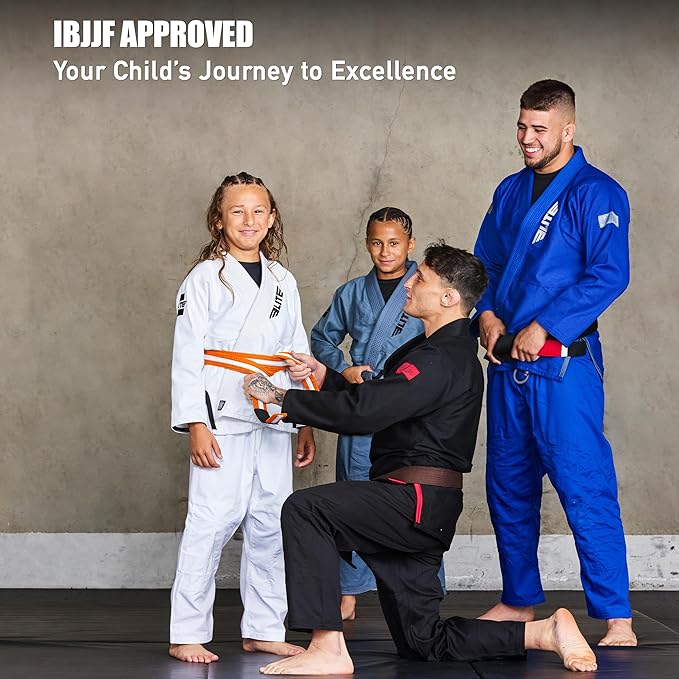 Elite Sports Kids Brazilian Jiu Jitsu Belts Preshurunk Martial Arts Youth BJJ Belts for Girls & Boys with BJJ Ranking Stripes-StrideForce Fitness
