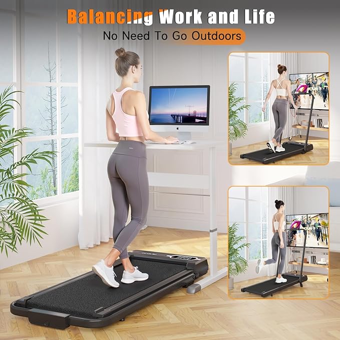Incline Walking Pad with Handle Bar, Folding Treadmill Foldable Portable Under Desk for Home Office, Ultra Quiet <45dB, Safety Lock, 300+ LB Capacity-StrideForce Fitness