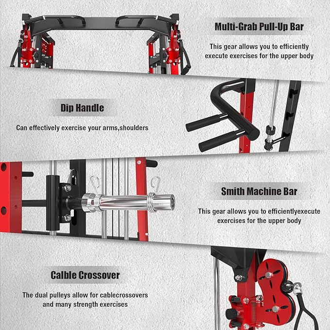 Smith Machine,2200 LBS Squat Rack for Home Gym with Dual Pulley System,Multifunctional Power Rack Cage for Strength Training with More Attachments-StrideForce Fitness