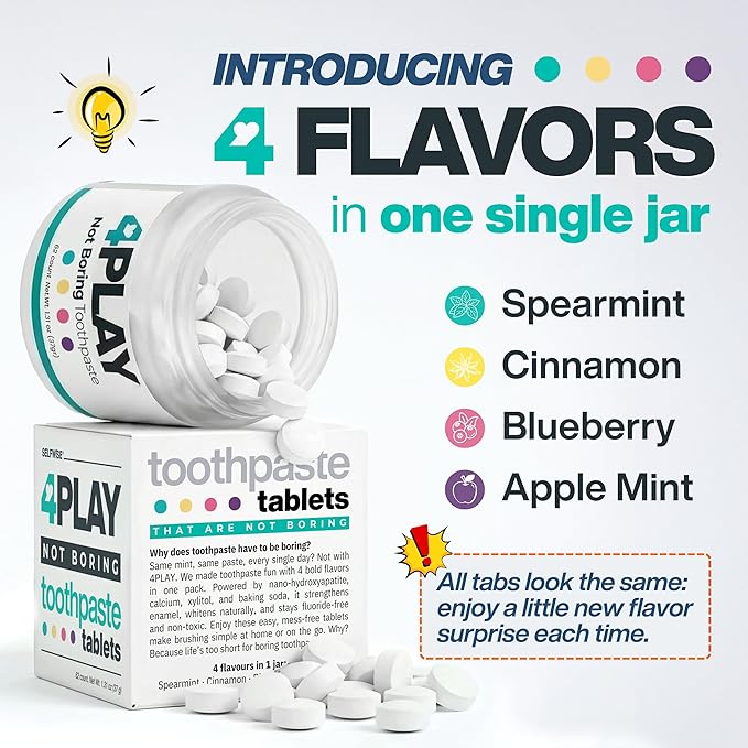 Toothpaste Tablets with Nano-Hydroxyapatite - Teeth Whitening Fluoride-Free Natural Remineralizing Enamel Repair Gum Powder Tabs with Xylitol for Sensitive Tooth Cavity Care and Fresh Breath