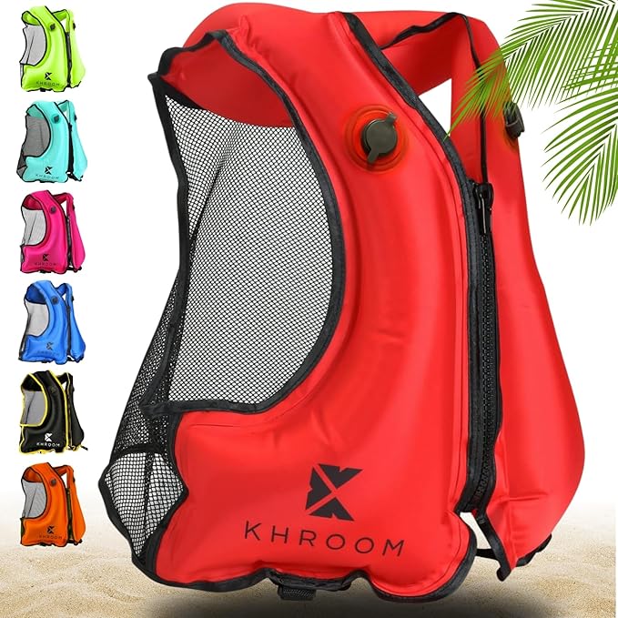 Khroom Inflatable Snorkel Vest for Adults and Teenagers | 60"-75" Height | 90-220 lbs | V2 2025 Model | Buoyancy Jacket for Snorkeling and SUP - Snorkel Vest, Buoyancy Aid-StrideForce Fitness