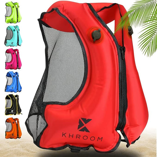 Khroom Inflatable Snorkel Vest for Adults and Teenagers | 60"-75" Height | 90-220 lbs | V2 2025 Model | Buoyancy Jacket for Snorkeling and SUP - Snorkel Vest, Buoyancy Aid-StrideForce Fitness