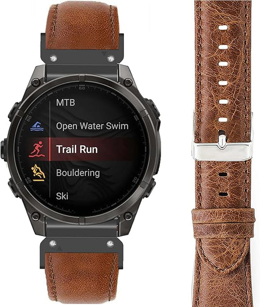 Compatible with Garmin Fenix 8 bands, Lamshaw 26mm, 22mm, 20mm Leather Silicone Breathable Replacement Smartwatch Strap Wristband Compatible with Fenix 8 43mm, 47mm, 51mm, Fenix 8 Series, Fenix 7