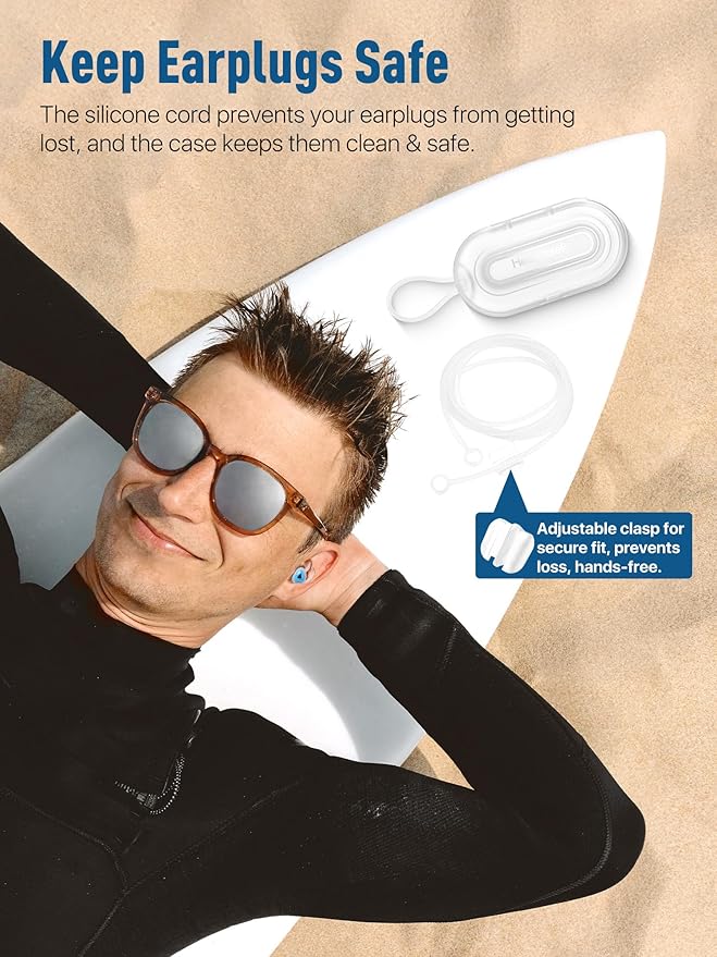 Hearprotek Swimmer Ear Plugs, 1 Pair Custom-fit Water Protection Adult Swimming Earplugs for Swimmers Surfer, Universal-fit with Lanyard, Perfect for Swimming,Surfing, Other Water Activities Blue-StrideForce Fitness