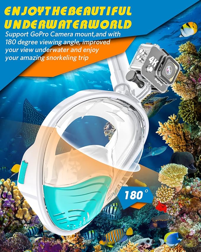 QingSong Full Face Snorkel Mask for Adults, Snorkeling Gear with Camera Mount, 180 Degree Panoramic View Snorkel Set Anti-Fog Anti-Leak-StrideForce Fitness