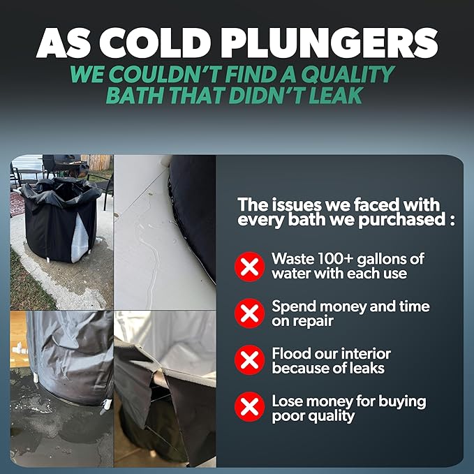 Ice Bath Tub XL - Exclusive Patented Anti-Leak Shield - Cold Plunge Tub With Cover - Ice Bricks X2 - Portable bathtub Outdoor Indoor - Free Ebook-StrideForce Fitness