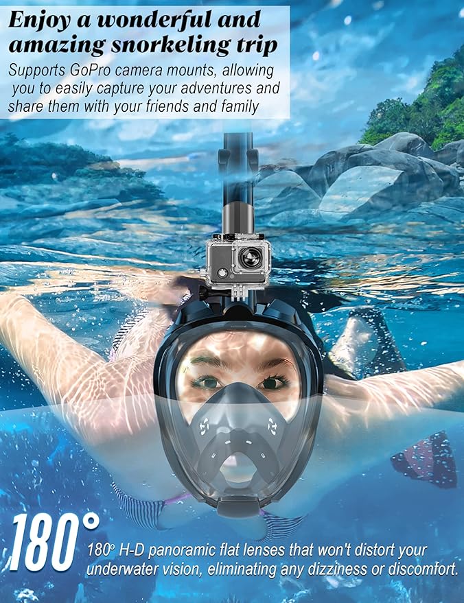 W WSTOO Full Face Snorkel Mask Adults,Suitable for Beginners Dry Top Snorkeling Gear,Can Your Mouth or Nose to Breathe,180 Degrees Panoramic View,Anti-Fog Anti-Leak,Summer Travel and Vacationing Gifts-StrideForce Fitness