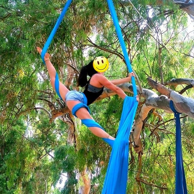 DASKING Aerial Silks Starter Kit - Durable 11Yards of Aerial Yoga Hammock with Hardware, Aerial Swing for Acrobatic Flying Yoga & All Levels (Aerial Rigging Point Up to 14ft)-StrideForce Fitness