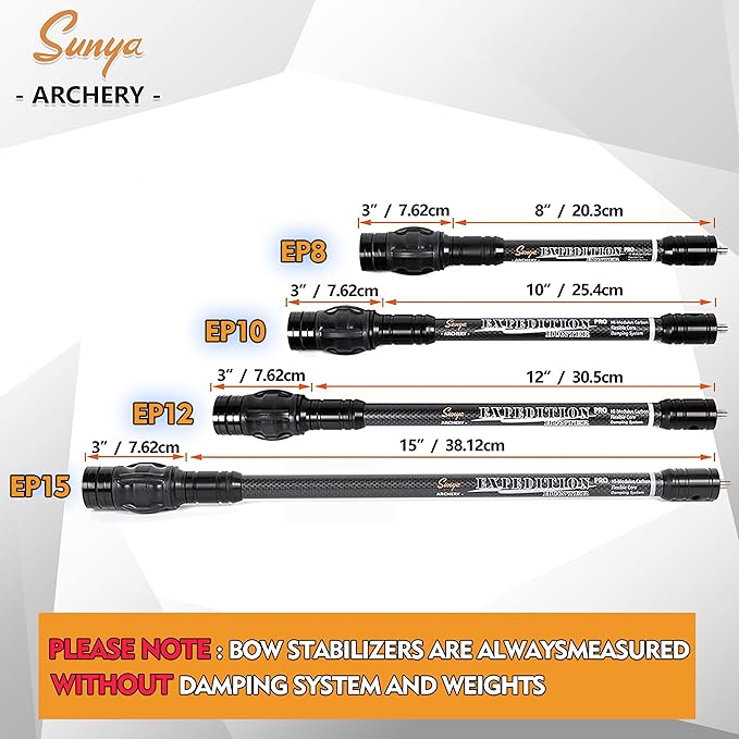 SUNYA Archery Bow Stabilizer for Compound Bow, Carbon Fiber Body Flexible Core, Damping System and Weights Kit, 8",10",12" 15" in Expedition Series-StrideForce Fitness
