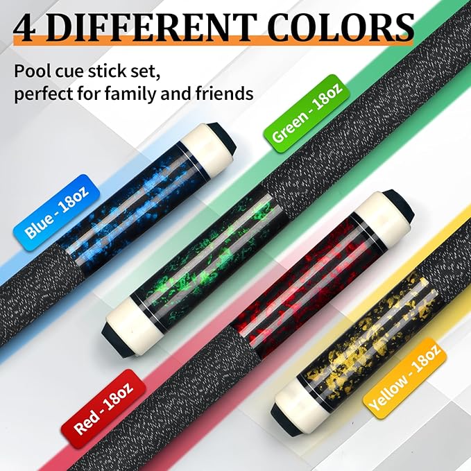 Kmise Pool Cue Stick Set, Canadian Maple 58 Inch 18 19 20 21oz 13mm Tips, New Upgraded Irish Linen Wire Grip Billiard Table Cues Sticks, 4 Colors Optional, W/Chalk, Gloves for Bar Professional Adults-StrideForce Fitness