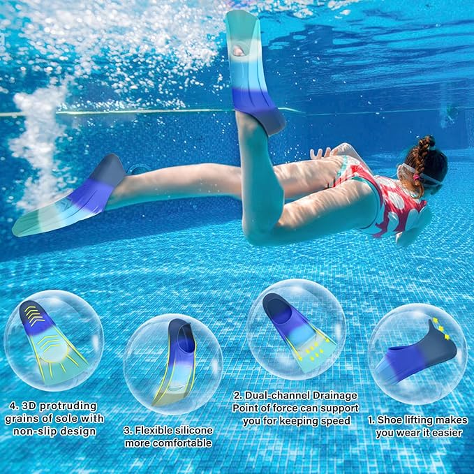 Gintenco Swim Fins, Kids Swim Training Fins for Lap Swimming, Travel Size Flippers with Mesh Bag, Silicone Swimming Fins for Kids Teens Adults Women Men-StrideForce Fitness
