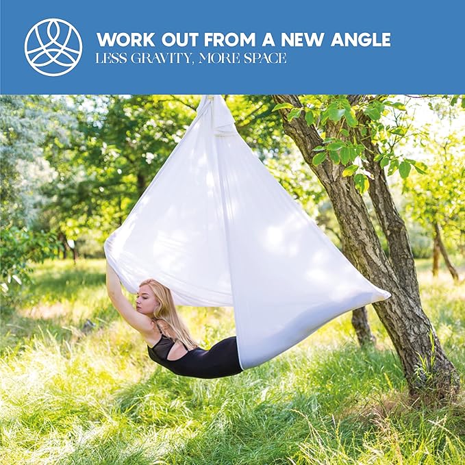 Aerial Silk Yoga Hammock & Swing for Home, Inversion Exercises, Starter Kit for All Levels - Durable with Extension Straps, Carabiners, and Pose Guide-StrideForce Fitness