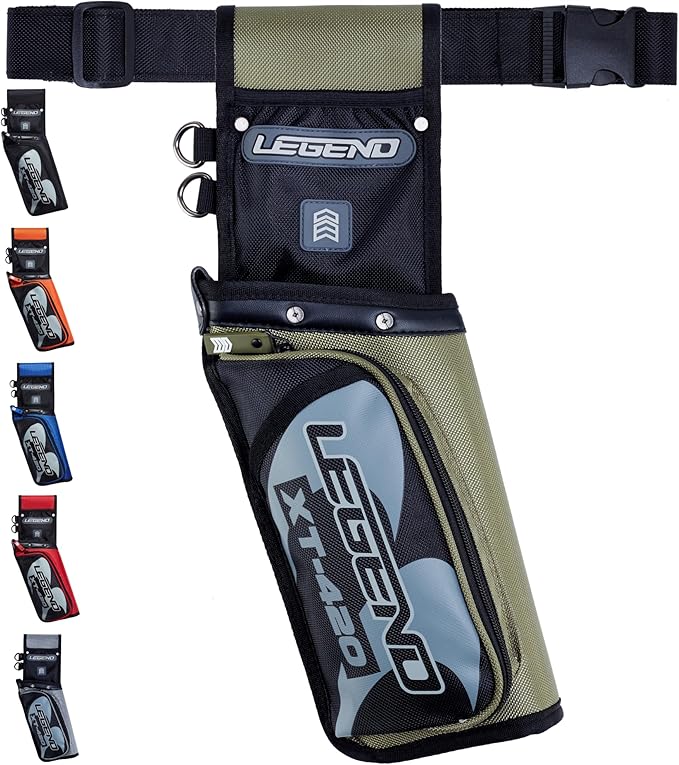 Legend XT420 Field Quiver - Left or Right-Handed Quiver Arrow Holder, Archery Quiver with 3 Arrow Tube, Durable Nylon Hip Quivers with Multiple Pockets for Archery Accessories, Score Card & Tools-StrideForce Fitness