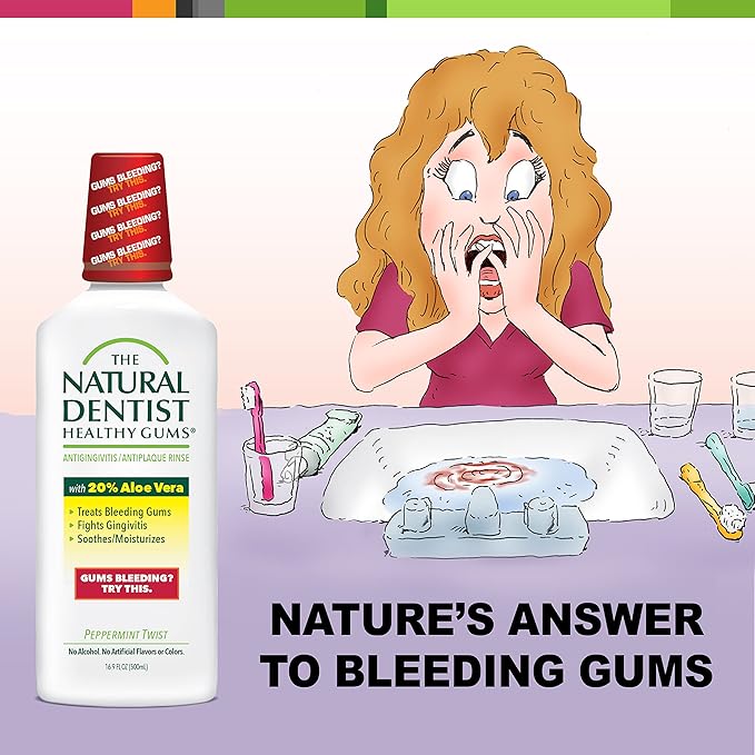 The Natural Dentist Healthy Gums Antigingivitis/Antiplaque Rinse, Adults 12 & Up, Gingivitis Mouthwash for Bleeding Gums, Safe for Chemo Patients, Aloe Vera, Alcohol-free, Three 16.9 fl oz bottles