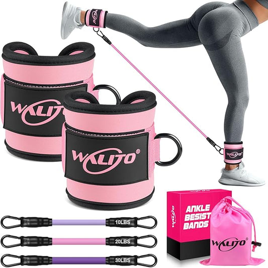 WALITO Ankle Resistance Bands with Cuffs, Exercise Bands for Legs and Butt, Booty Workout Equipment for Kickbacks and Hip Fitness Training
