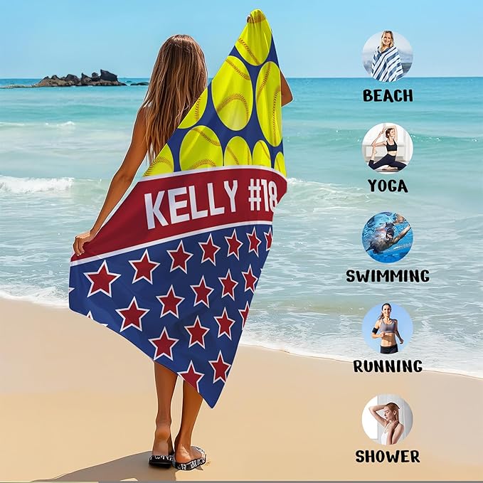 Personalized Beach Towel With Name, Custom Beach Towel with Text, Customized Microfiber Pool Towel, Quick Dry & Absorbent Swim Towel for Adult,Anniversary, Birthday, Summer Holiday,vacation, Tennis-StrideForce Fitness