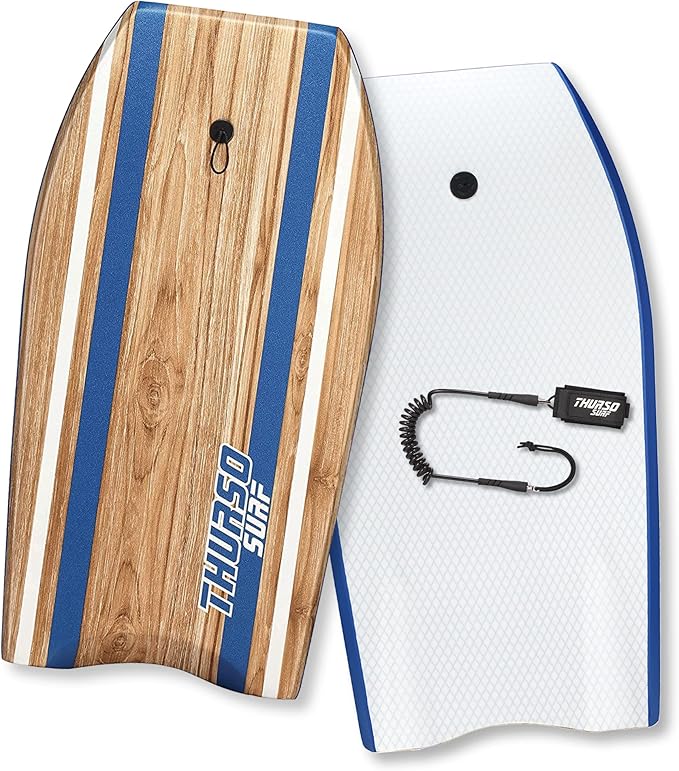 THURSO SURF Quill 42'' Bodyboard Lightweight Durable EPS Core IXPE Deck HDPE Slick Bottom FRP Stringer Crescent Tail Dual Channel Plastic Mesh with Double Stainless Steel Swivel Coiled Wrist Leash-StrideForce Fitness