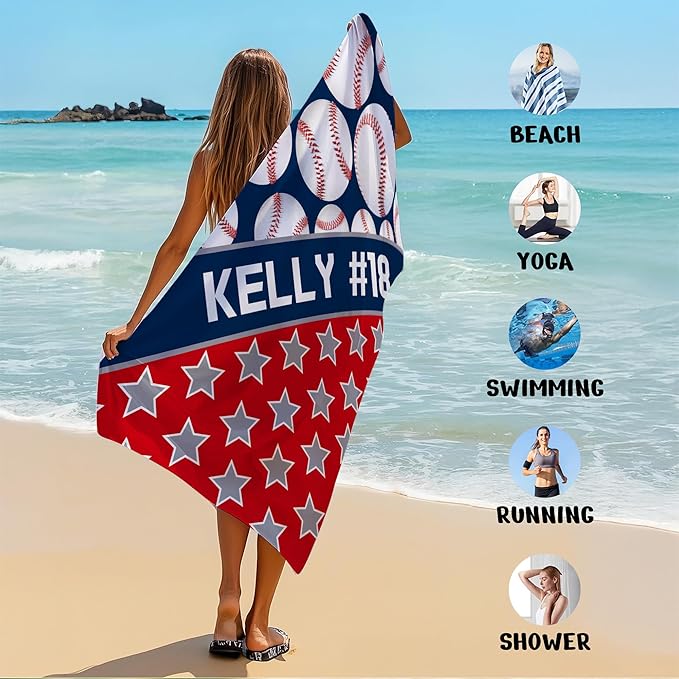 Personalized Beach Towel With Name, Custom Beach Towel with Name, Customized Baseball Microfiber Pool Towel, Quick Dry & Absorbent Swim Towel for Adult,Anniversary, Birthday, Summer Holiday,vacation-StrideForce Fitness
