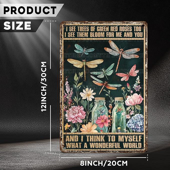 Dragonfly Decor And I Think To Myself What A Wonderful World Vintage Metal Tin Sign Decorative Plaque Poster 12 * 8inch-StrideForce Fitness
