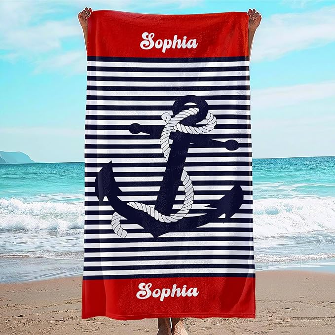 JML Personalized Beach Towel with Name, Custom Anchor Beach Towel, Customized Microfiber Pool Towel, Quick Dry & Absorbent Swim Towel for Adult,Anniversary, Birthday, Summer Holiday,Vacation-StrideForce Fitness