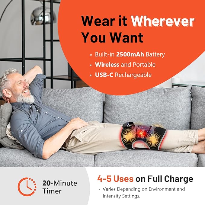 HALIDODO Upgrade 4 Vibration Massage Area Knee Brace & Red Light Therapy for Knee Pain Relief 660nm&850nm Red Light Therapy Device for Knee/Joint/Elbow/Shoulder Pain Relief, Gift for Mom-StrideForce Fitness