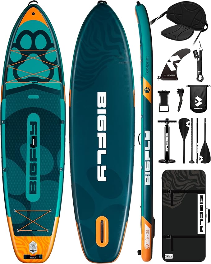 Bigfly 11'6×35" Super Wide Inflatable Stand Up Paddle Board, Ultra Stable Wide SUP for 2+1 People/Family/Big Size, 100L Backpack, All-Round Sup Board, US Big Fin-StrideForce Fitness