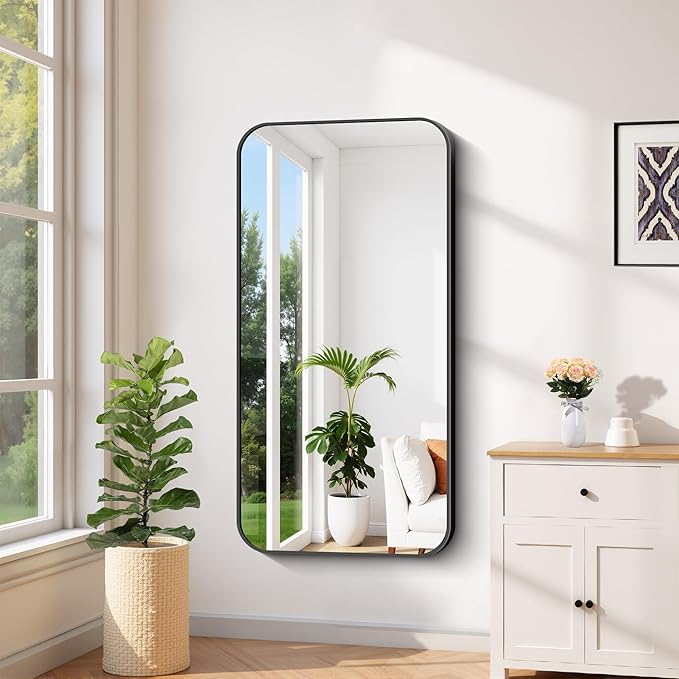 FORBATH Bathroom Mirror 48" x 24", Rectangle Black Narrow Bathroom Mirror with Black Aluminum Frame Rounded Corner, Wall Mounted Mirror for Bedroom Entryway Living Room-StrideForce Fitness