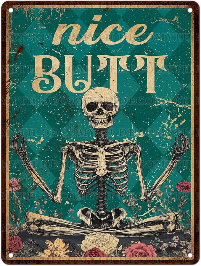 Skeleton Decor Tin Sign Retro Funny Skeleton Metal Sign for Bedroom Cafe Home Coffee Kitchen Bathroom Funny Wall Decor Art 12 * 16inch-StrideForce Fitness