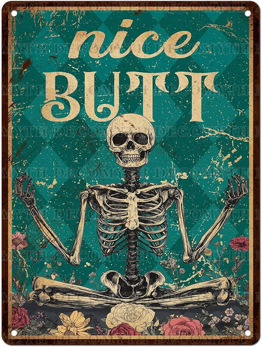 Skeleton Decor Tin Sign Retro Funny Skeleton Metal Sign for Bedroom Cafe Home Coffee Kitchen Bathroom Funny Wall Decor Art 12 * 16inch-StrideForce Fitness