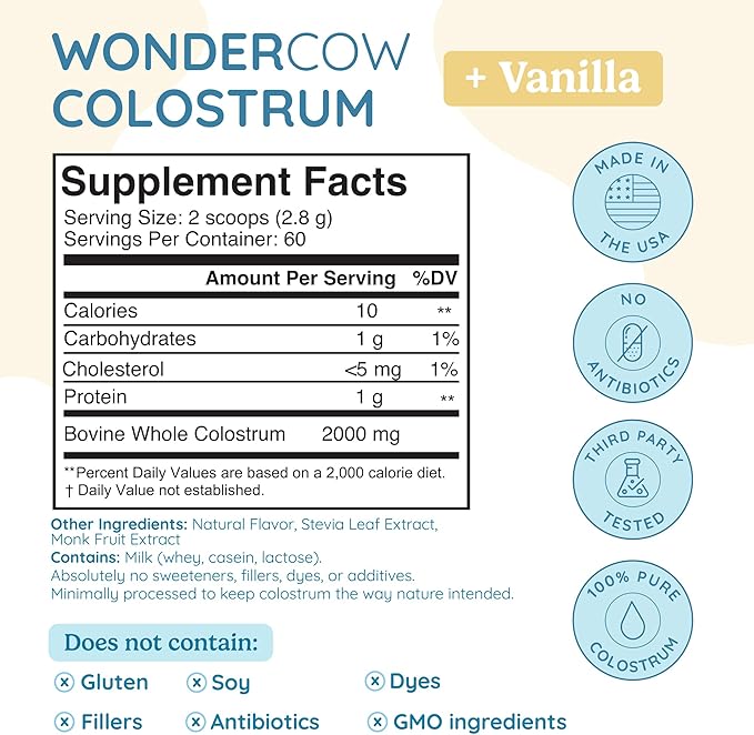 Colostrum Supplement Powder for Gut Health, Immune Support, Muscle Recovery & Wellness | Natural IgG Pure Whole Bovine Colostrum Superfood, Vanilla, 60 Servings-StrideForce Fitness