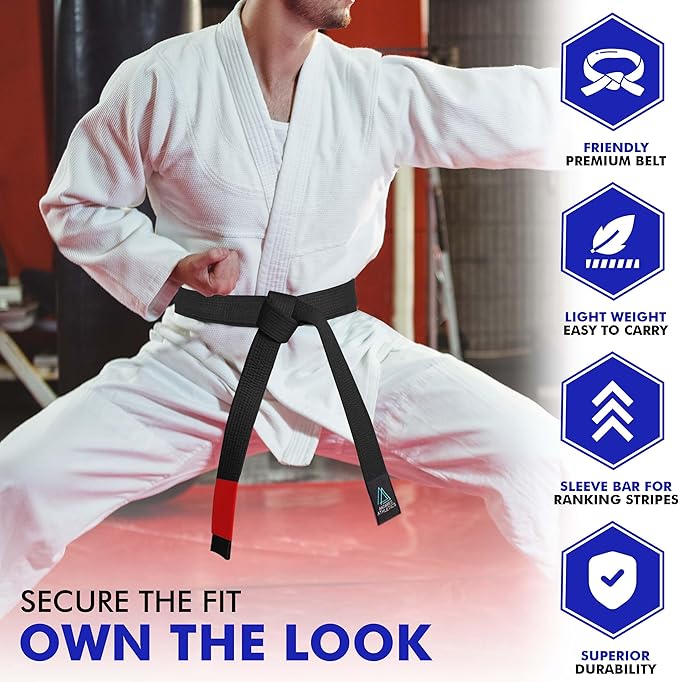 BJJ Belt for Men & Women Brazilian Jiu Jitsu Belt with Ranking Stripes Sleeve Bar Kids Jiu Jitsu Gi Belt-StrideForce Fitness