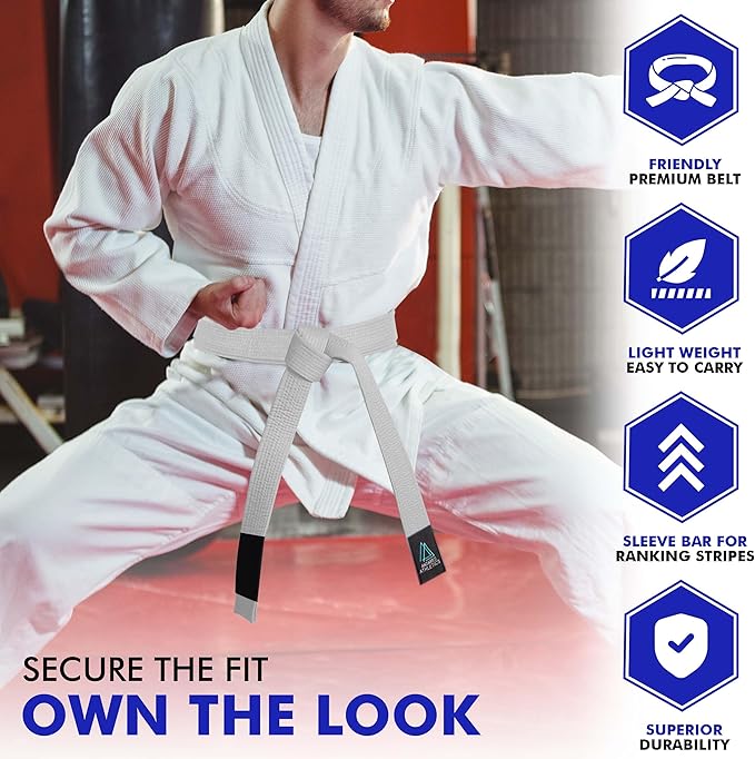 BJJ Belt for Men & Women Brazilian Jiu Jitsu Belt with Ranking Stripes Sleeve Bar Kids Jiu Jitsu Gi Belt-StrideForce Fitness