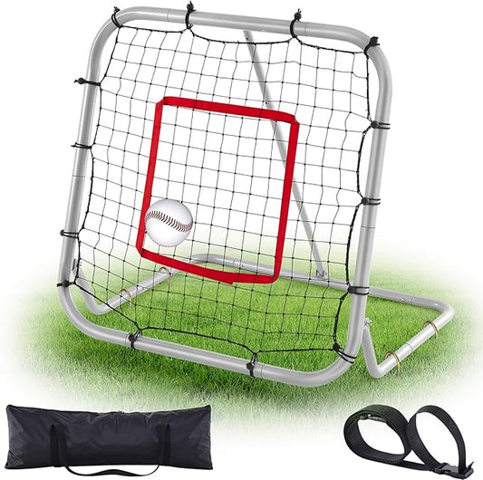 3' x 3'/1.67' x 1.67' Pro Portable Baseball and Softball Rebounder Adjustable Heavy Duty Pitch-Back Net with Bag Strap Fielding Trainer Net 3 Angles Ground Balls Line Drives Pop Flies-StrideForce Fitness