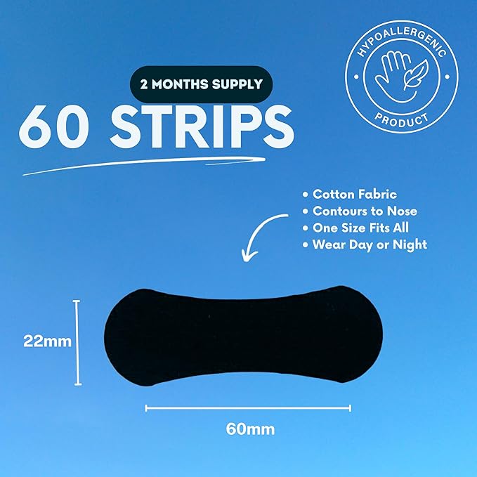 ZB.ONE Breathing Nasal Strip Starter Kit (60 Count), Nose Strips for Breathing, Drug-Free Snoring Solution, Athletic Nose Strips for Better Sleep & Oxygen Flow, Universal Fit & Extra Strength, Black