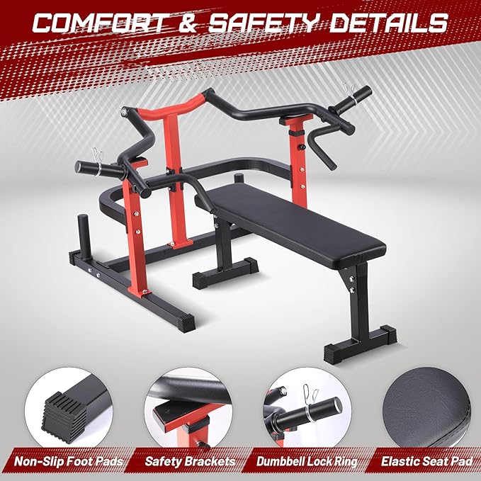 Chest Press Machine, Weight Bench Press Machine, Adjustable Flat Incline Bench with Independent Converging Arms, Multifunctional Bench Press Rack for Home Gym Equipment-StrideForce Fitness