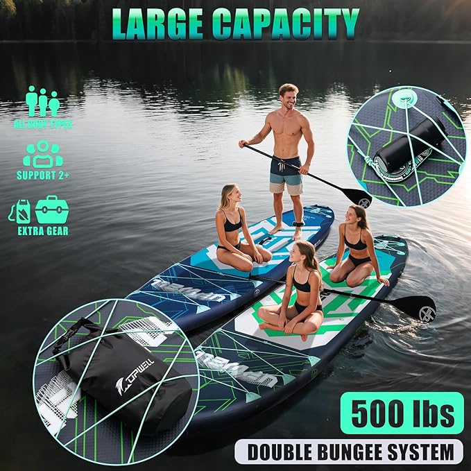 UPWELL 11'6"×35" Extra Wide Inflatable Paddle Board, Stand Up Paddle Board for Youth & Adults, Stable Design, Premium SUP Accessories, 120L Backpack, 10L Dry Bag, Paddle, Leash, Hand Pump, US Fins-StrideForce Fitness