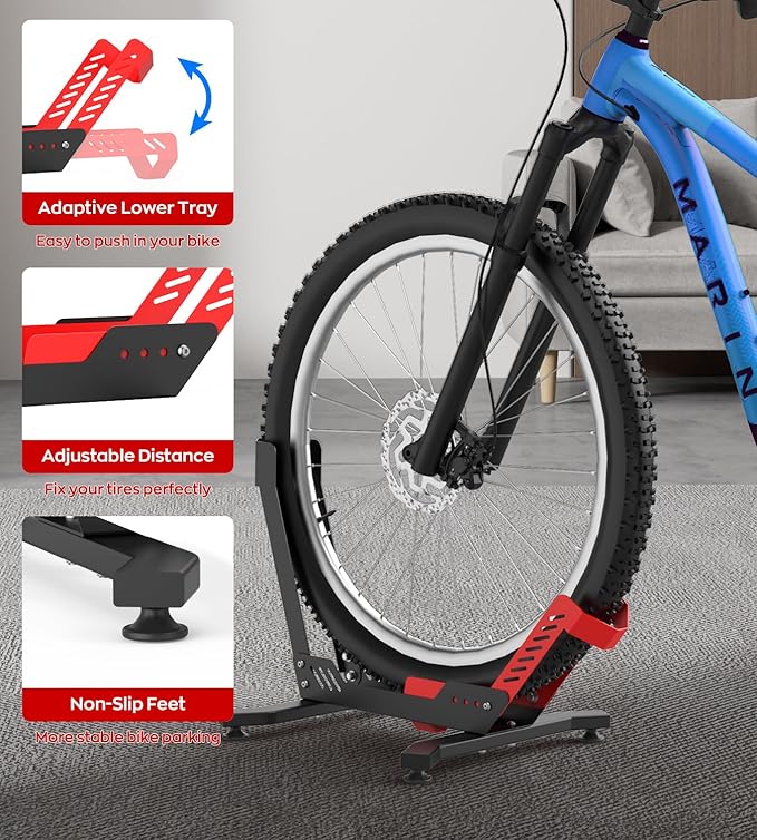 Bike Floor Stand, Portable Bike Storage for Garage - up to 3.5" Tire Wide, MTB & Road Bicycle Floor Stand, Front and Rear Wheel Parking Rack Fit for 26"-29" Bikes-StrideForce Fitness