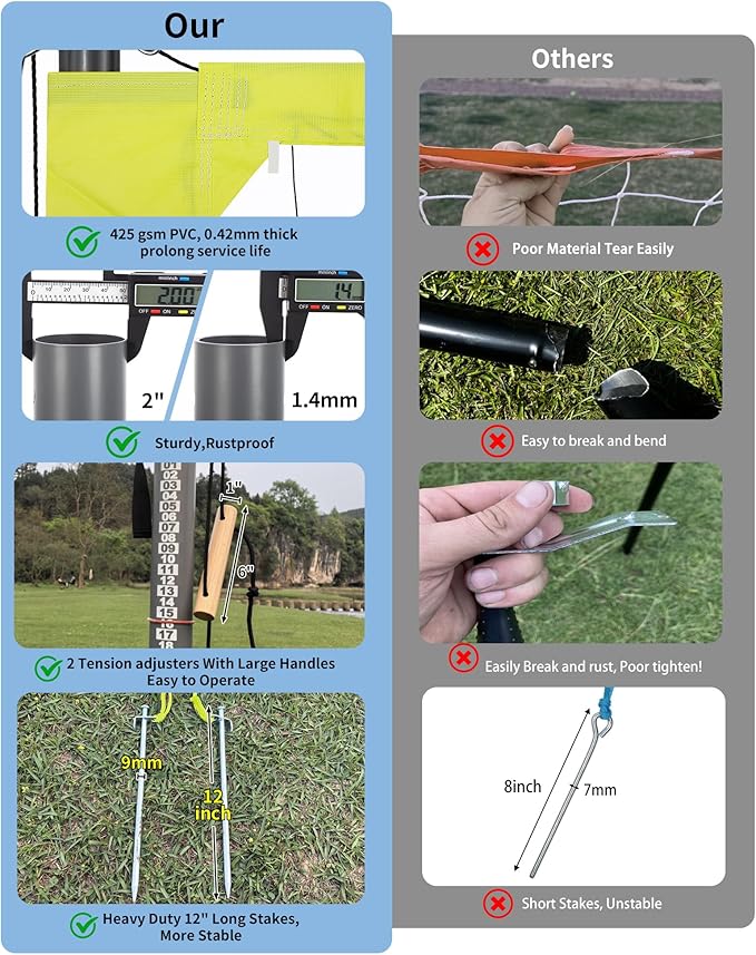 2025 Outdoor Professional Volleyball Net Set for Backyard Beach with Tetoron Net, Adjustable 2" Aluminum Poles, PU Volleyball,Carry Bag - Easy Setup & Anti-Sagg with 2 Tension Adjusters-StrideForce Fitness