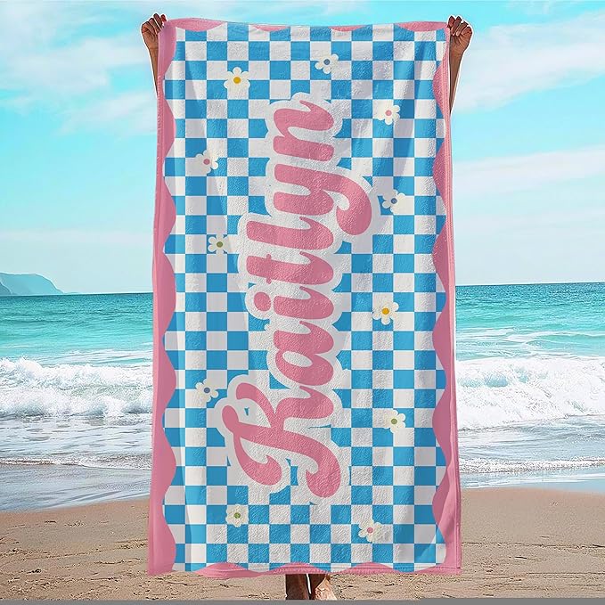JML Personalized Beach Towel with Name, Custom Flower Beach Towel, Customized Microfiber Pool Towel, Quick Dry & Absorbent Swim Towel for Adult,Mother's Day, Birthday, Summer Holiday,Vacation-StrideForce Fitness