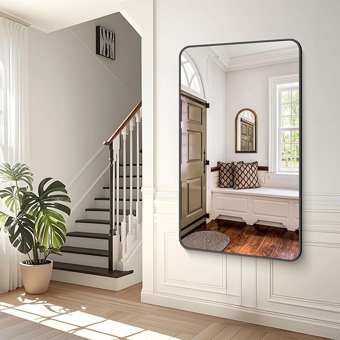60x36 inch Large Bathroom Mirror,Black Rectangle Mirror,Wall Mounted Bathroom Frame Vanity Mirror with Round Corner for Bedroom Living Room, Entryway Hangs Horizontal or Vertical-StrideForce Fitness