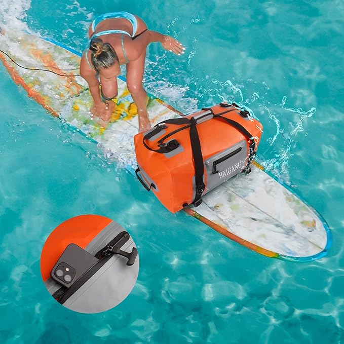 150L Waterproof Duffel Bag Travel Dry Bag, Large Capacity, Adjustable Thickened Straps and Handles, Zip Closure, Air Valve, Keep Equipment Safe, Suitable for Boating Rafting Orange-StrideForce Fitness