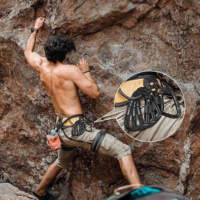 BEIFENG 25KN Auto Locking Carabiner - UIAA Certified Heavy Duty Climbing Carabiners for Rock Climbing, Camping, Rappelling, Hunting, Rescue Equipment - Professional Carabiner Clips (Black)-StrideForce Fitness