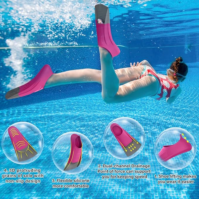 Gintenco Swim Fins, Kids Swim Training Fins for Lap Swimming, Travel Size Flippers with Mesh Bag, Silicone Swimming Fins for Kids Teens Adults Women Men-StrideForce Fitness