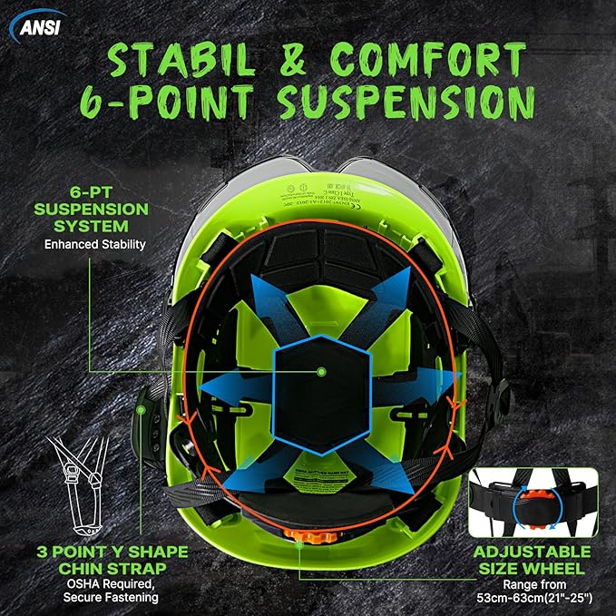 AOLAMEGS Construction Safety Hard Hat - ANSI Z89.1 Type Ι OSHA Approved Safety Helmets with Chin Straps Lightweight Reflective Vented ABS Hard Hats For Men Women Industrial Workwear 6-point Suspension-StrideForce Fitness