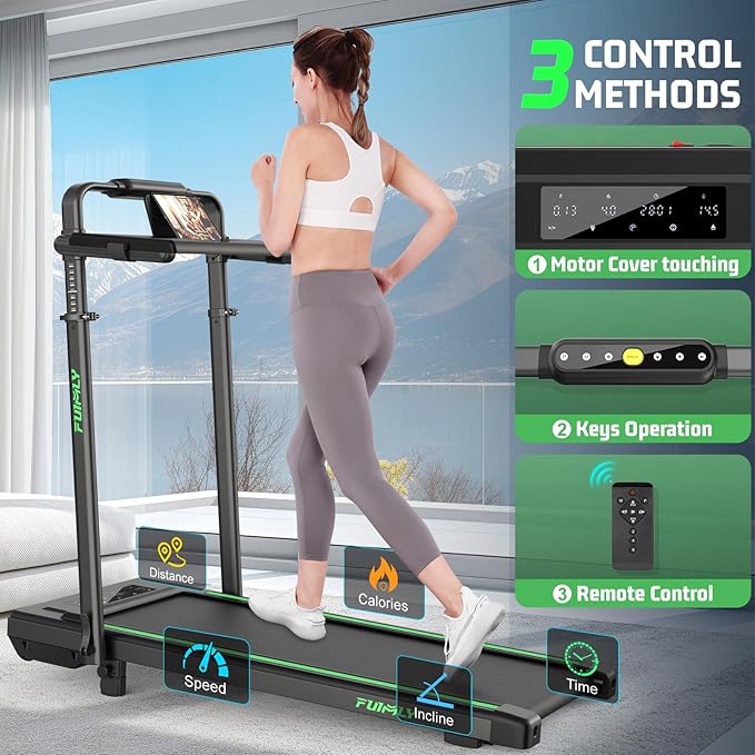 Walking Pad Treadmill with Desk Workstation, 10% Incline Foldable Treadmill with Handrail, 300lbs Capacity, 3 Control Methods, 8 in 1 Folding Treadmills for Home Office-StrideForce Fitness