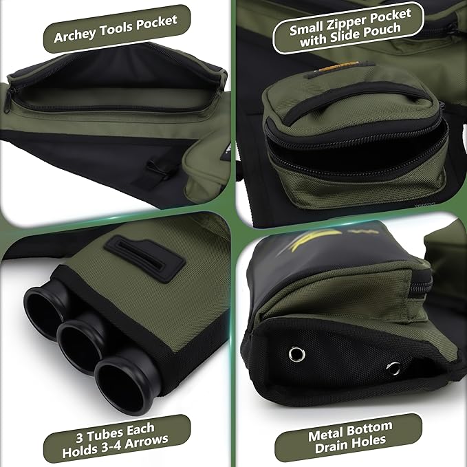 SUNYA Archery Hip Quiver for Arrows. Includes 3 Tubes Arrow Holder, Accessories Pockets and Waist Belt. Fit for Compound and Recurve Bow Practice.-StrideForce Fitness