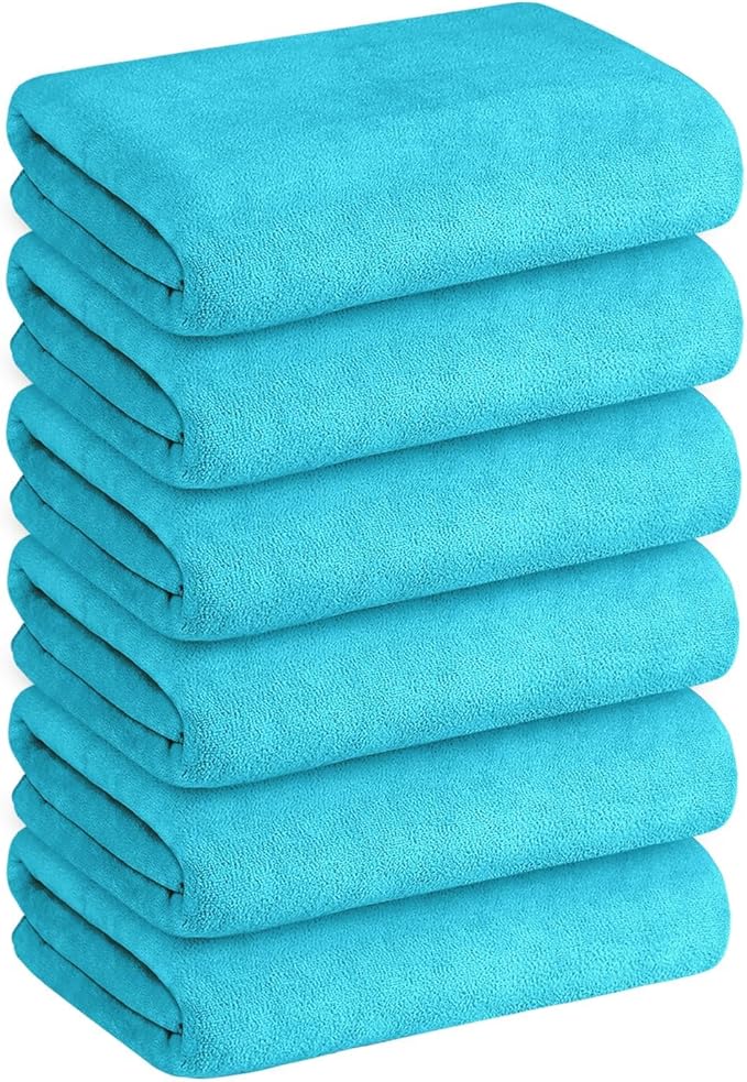 JML Bath Towels, Microfiber Bath Towel Set 6 Pack 30" x 60", Soft Absorbent Microfiber Bathroom Towels for Body, Adult, Aquamarine-StrideForce Fitness