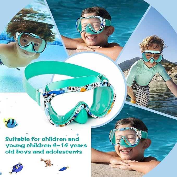 Kids Swim Goggles with Nose Cover, 180° Panoramic Snorkel Mask with Anti-Fog & Anti-Leak Design, Comfort Fabric Strap UV Protection Lens for Boys Girls Ages 3-15-StrideForce Fitness